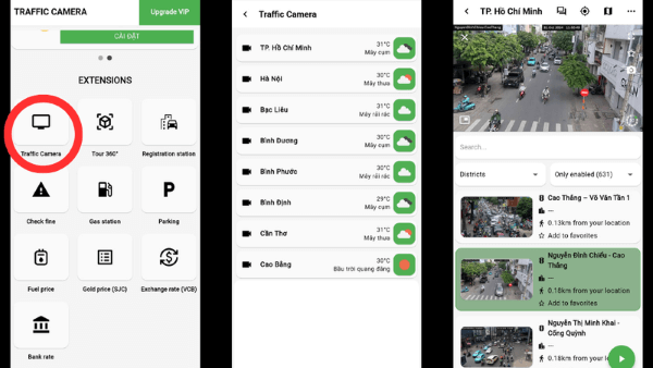 Chọn camera giao thông tại khu vực cần xem