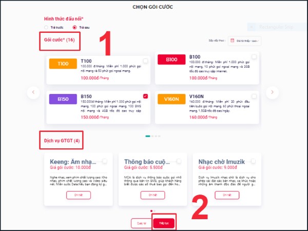Chọn gói cước và dịch vụ mong muốn