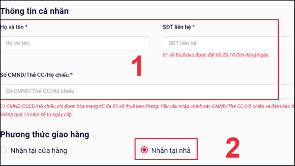 Điền đầy đủ thông tin cá nhân