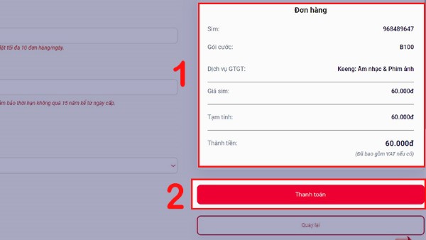 Kiểm tra đơn hàng và nhấn Thanh toán