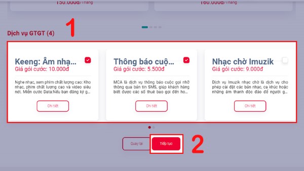 Chọn gói dịch vụ GTGT đi kèm