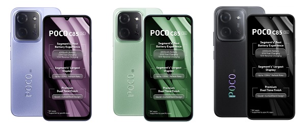 POCO C85 5G có ba tùy chọn màu sắc