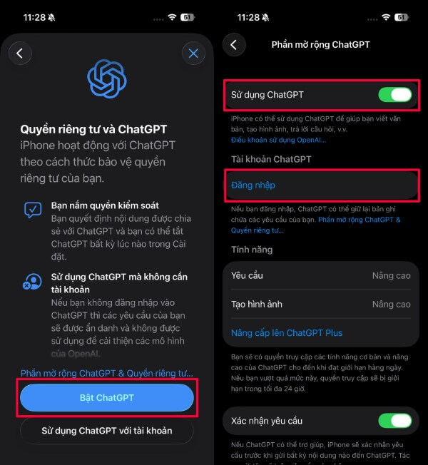 Bật tùy chọn Sử dụng ChatGPT