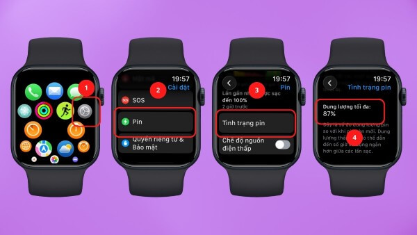 Kiểm tra phần trăm sức khỏe pin Apple Watch