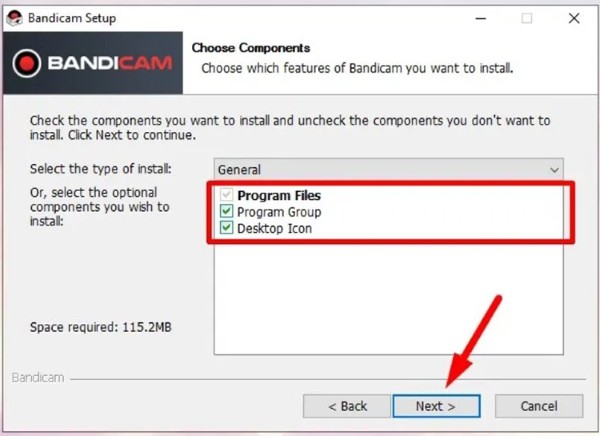 Chọn thành phần phụ muốn cài đặt > nhấn Next