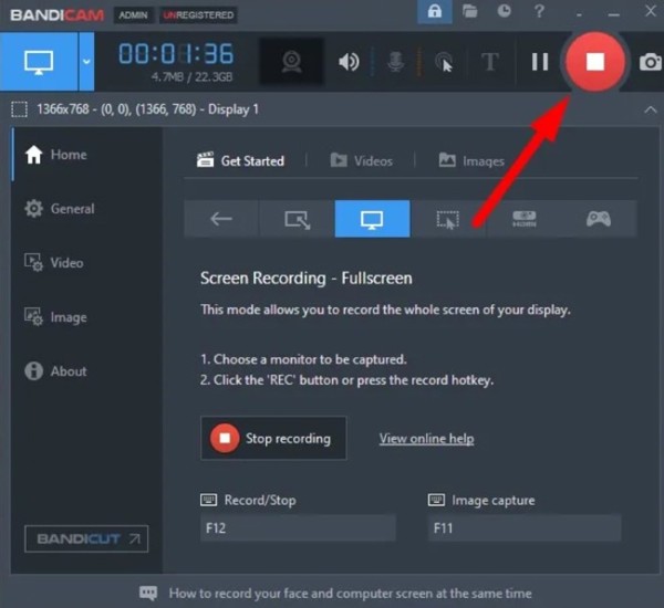 Nhấn lại vào REC để dừng quay