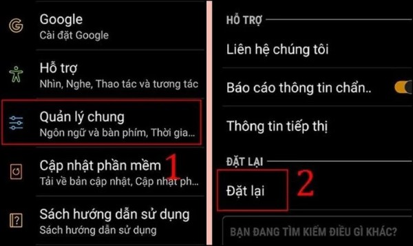 Chọn Quản lý chung → Đặt lại