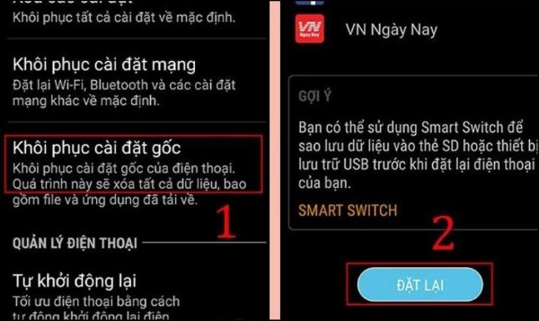  Chọn Khôi phục cài đặt gốc