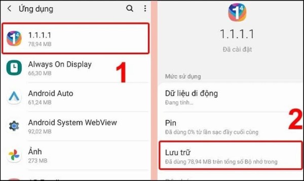 Chọn ứng dụng muốn xóa