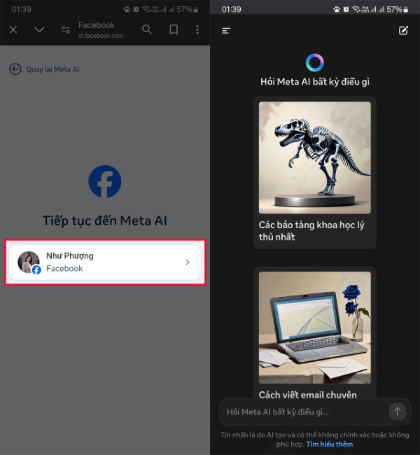 Nhấn tiếp tục đăng nhập bằng Facebook