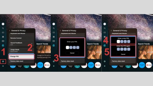 Nhập mã PIN hiện tại và điền mã PIN mới để xác nhận