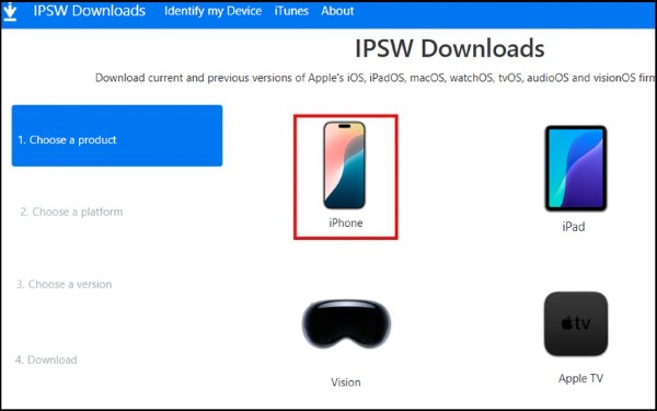 Truy cập ipsw.me bằng trình duyệt web