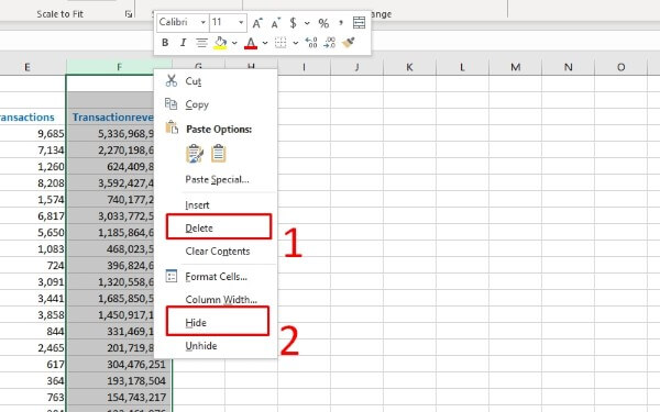 Chọn Delete (xóa) hoặc Hide (ẩn)