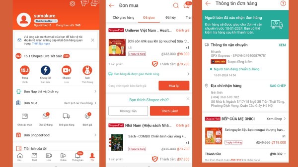 Nhấn chọn vào đơn hàng muốn theo dõi trạng thái