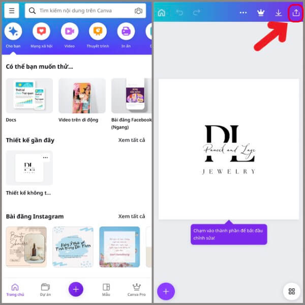 Nhấn biểu tượng Chia sẻ