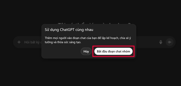 Bấm vào tùy chọn Bắt đầu đoạn chat nhóm