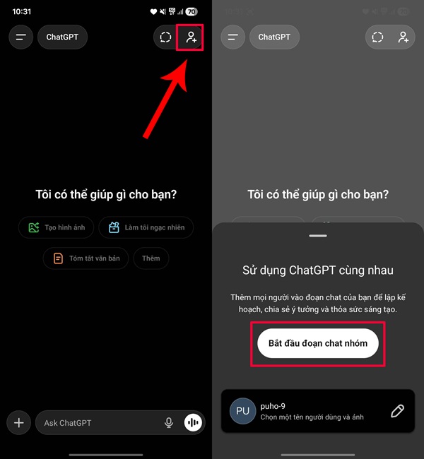 Nhấn vào Thêm người và Bắt đầu đoạn chat nhóm