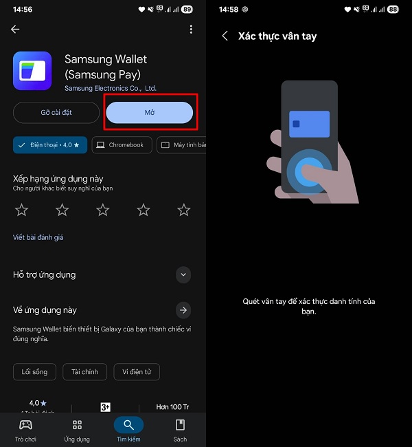 Mở ứng dụng Samsung Wallet