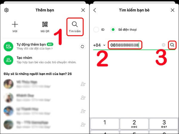 Nhập số điện thoại và nhấn tìm