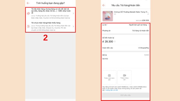 Chọn lý do và cung cấp bằng chứng hàng hoàn trả