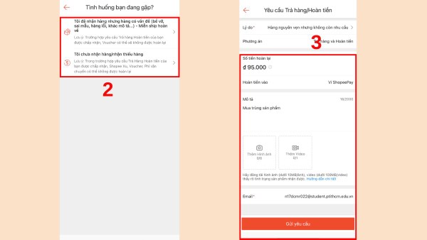 Chọn lý do và cung cấp bằng chứng hình ảnh/video hàng hoàn trả