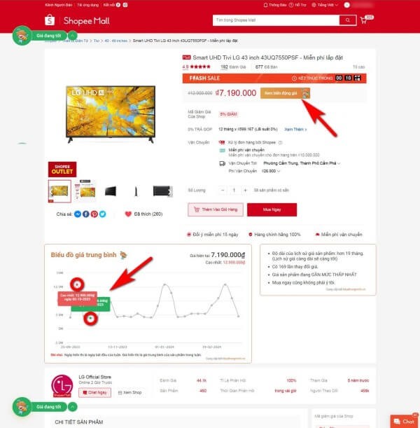 Chọn “Xem biến động giá”