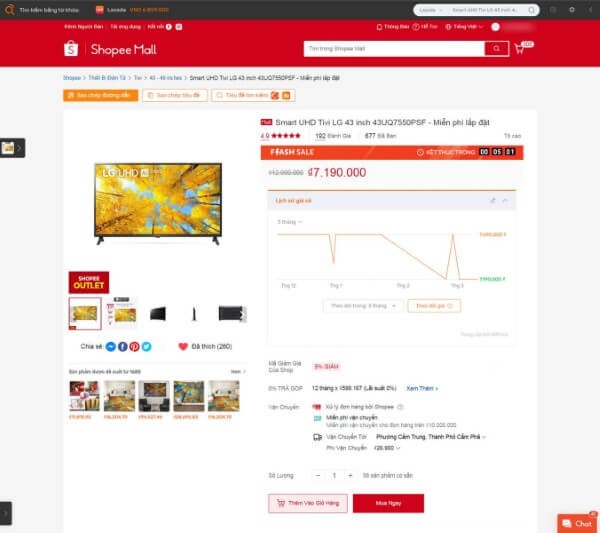 Xem  thông tin lịch sử giá sản phẩm trên Shopee