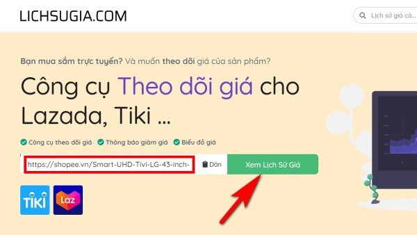 Chọn nền tảng muốn kiểm tra lịch sử giá sản phẩm