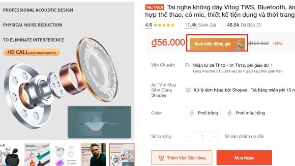 Quay lại trang Lichsugia, chọn Xem biến động giá