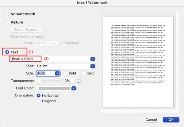 Nhập nội dung watermark muốn tạo