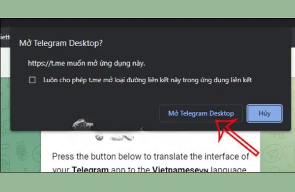 Chọn “Mở Telegram Desktop”