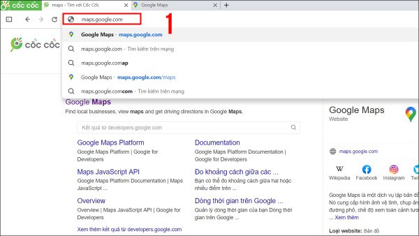 Nhập địa chỉ maps.google.com trên trình duyệt web