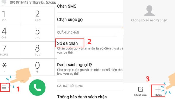Nhấn Thêm và nhập số điện thoại cần chặn