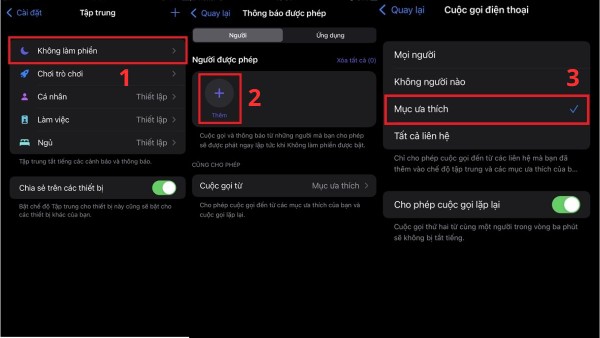 Chọn Mục ưa thích để chỉ cho phép các số có trong danh bạ gọi đến