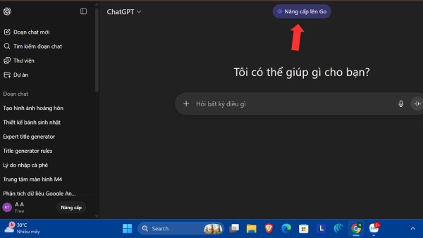Chọn nâng cấp tài khoản Go