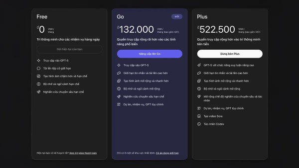 Sự khác biệt giữa các gói dịch vụ ChatGPT 