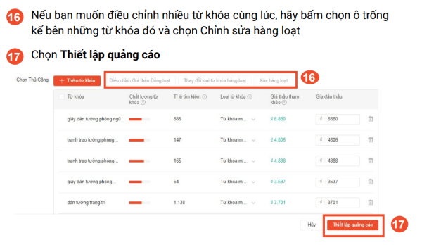 Điều chỉnh các thông số quảng cáo phù hợp