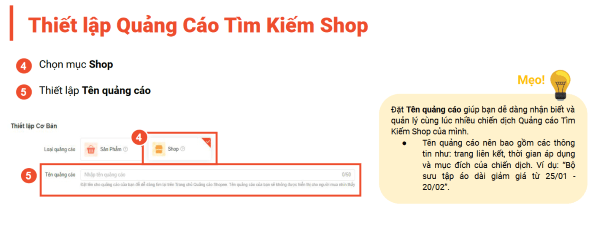 Chọn + Tạo Quảng cáo > Shop
