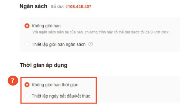 Chọn thời gian áp dụng