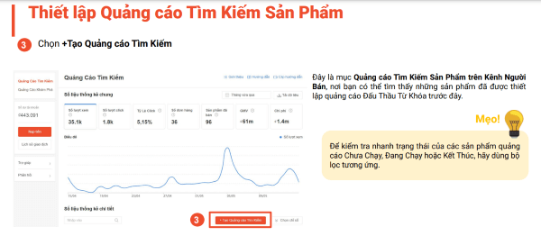 Nhấn "+ Tạo Quảng cáo Tìm kiếm"