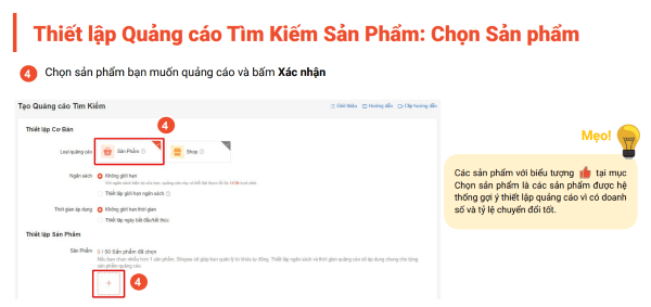 Chọn sản phẩm muốn quảng cáo