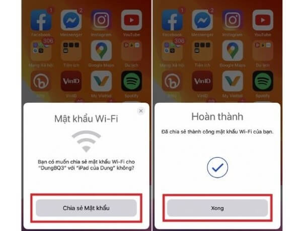 Chọn chia sẻ mật khẩu 