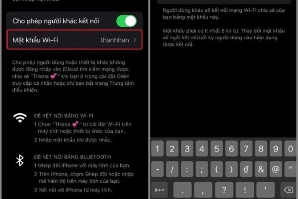 Nhấn vào Mật khẩu Wi-Fi