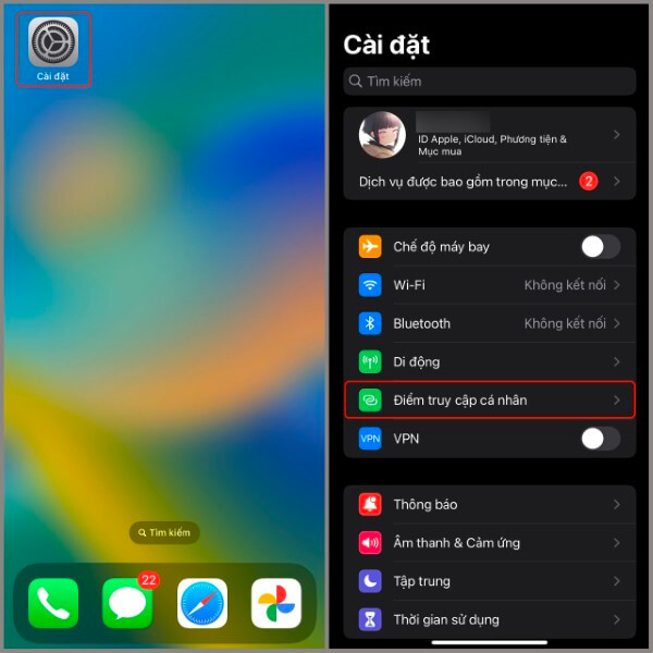 Chọn Điểm truy cập cá nhân
