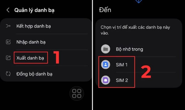 Chọn SIM 1 hoặc SIM 2 