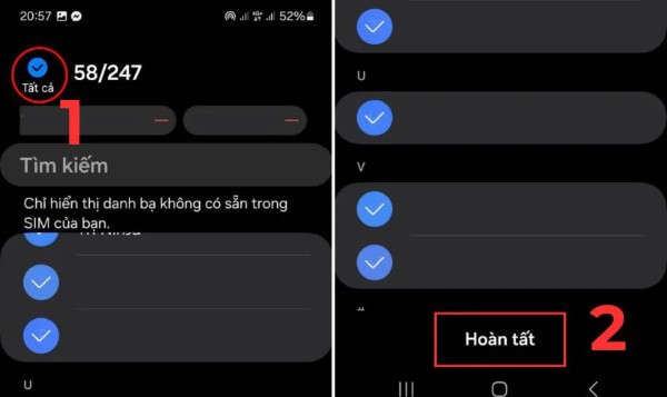 Đánh dấu Tất cả → nhấn Hoàn tất