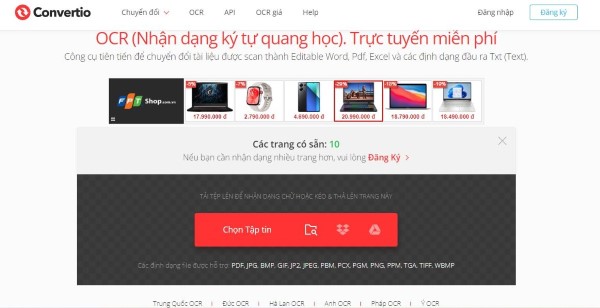 Chọn OCR → Chọn tập tin