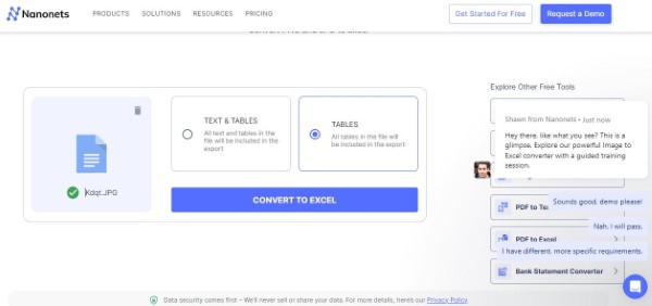Chọn Convert to Excel