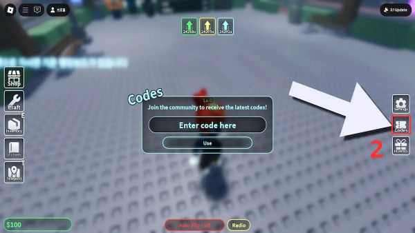 Nhấn biểu tượng Codes 