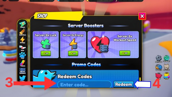 Nhập mã code và nhấn Redeem